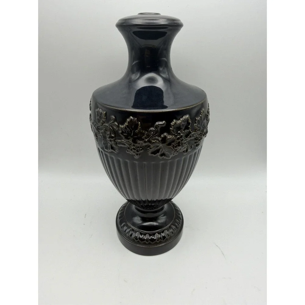 Vintage Wedgwood Black Glazed Ceramic Urn Lamp Base Grapevine Relief England
